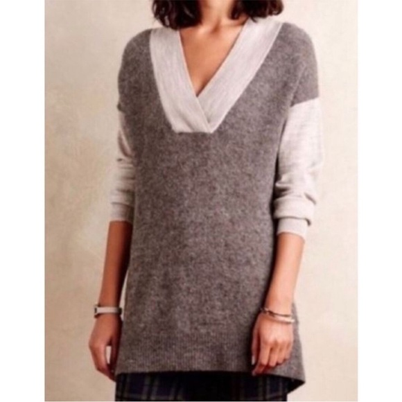 Anthropologie Moth gray sweater xs colorblock alpaca - Picture 1 of 9